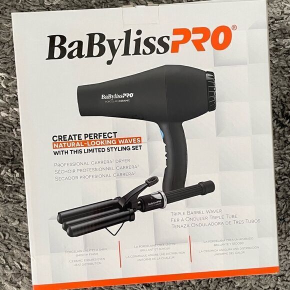 NIB BaBylissPRO Porcelain Ceramic Triple
Barrel Waver & Carrera2 Dryer Set - Picture 3 of 4